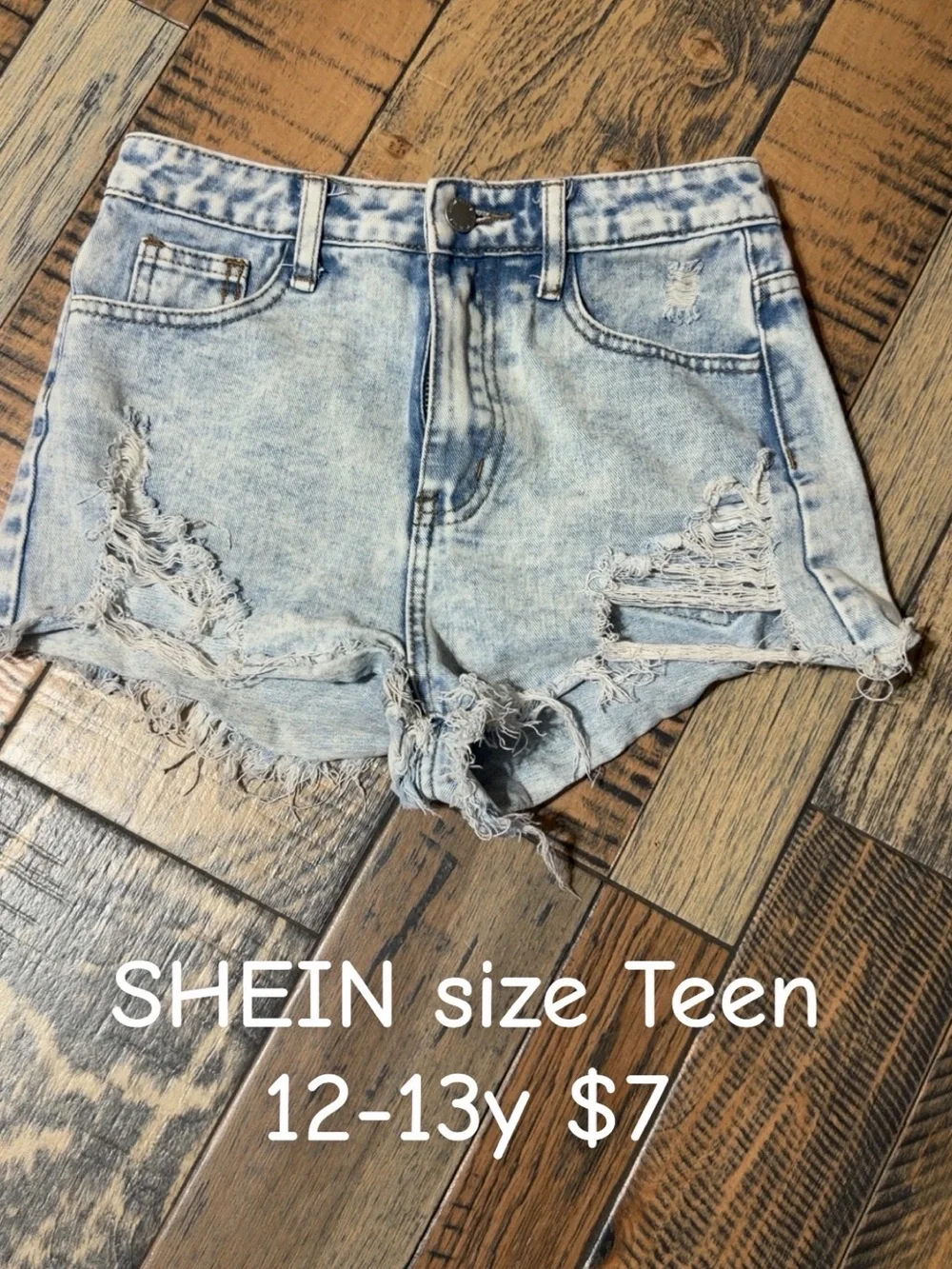 SHEIN Light Wash Distressed Denim Shorts